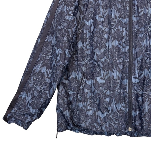 Athleta Sightseer Lace Jacket Navy Blue Floral Mesh Zip Bomber Windbreaker Large - Picture 3 of 14